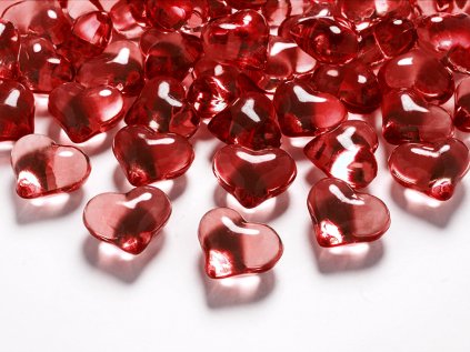 Dekorativní krystaly srdce červené, 30 ks