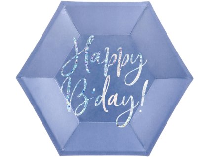 Papírové talířky Happy B'day! modré 20 cm, 6 ks