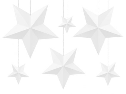 Závěsné dekorace hvězdy bílé, 6 ks