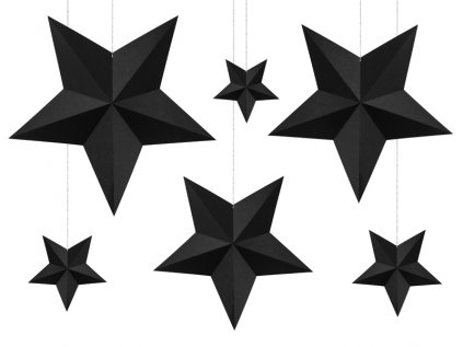 Závěsné dekorace hvězdy černé, 6 ks
