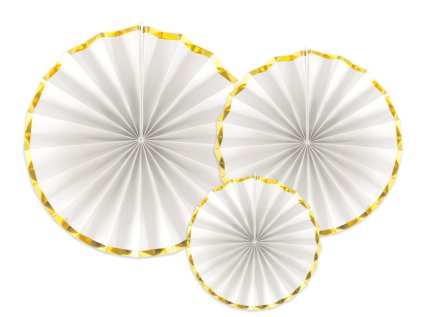 Závěsné dekorace rozety bílé se zlatým okrajem, 3 ks