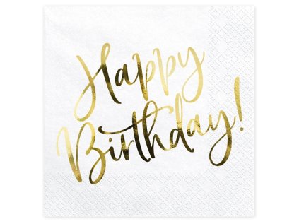 Papírové ubrousky Happy Birthday bílo-zlaté 33 cm, 20 ks