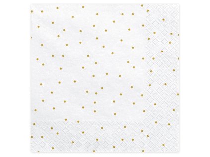 Papírové ubrousky bílé se zlatými tečkami 33 cm, 20 ks