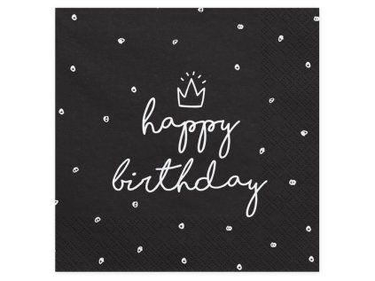 Papírové ubrousky Happy Birthday černobílé 33 cm, 20 ks