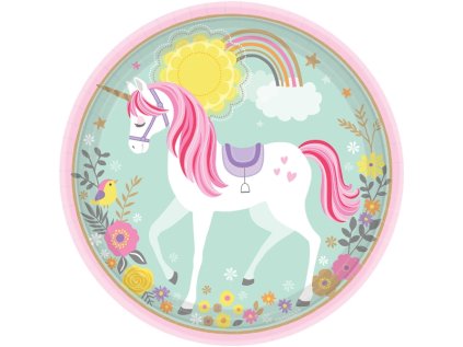 Papírové talířky Jednorožec magický 23 cm, 8 ks