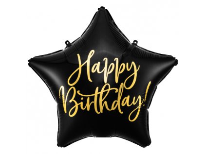 Balonek fóliový Happy Birthday hvězda černá, 48 cm