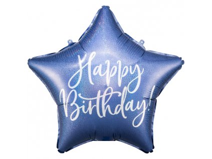 Balonek fóliový Happy Birthday hvězda modrá, 48 cm
