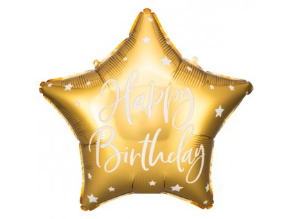 Balonek fóliový Happy Birthday hvězda zlatá, 48 cm