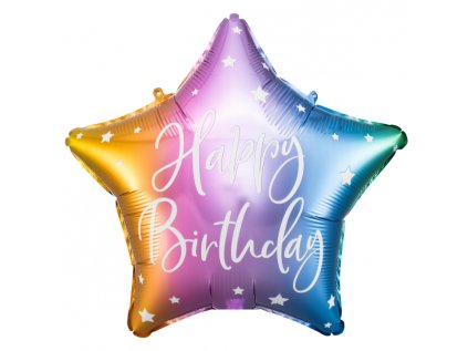 Balonek fóliový Happy Birthday hvězda barevná, 48 cm