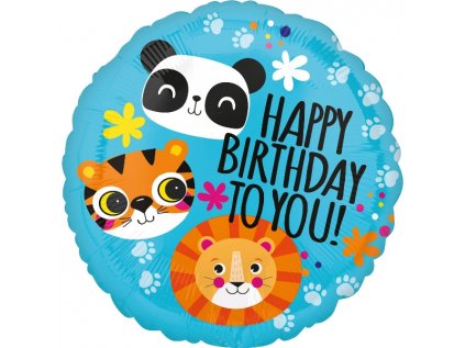 Balonek fóliový Happy Birthday To You zoo, 43 cm