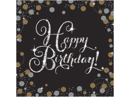 Papírové ubrousky Happy Birthday černo-zlaté 33 cm, 16 ks