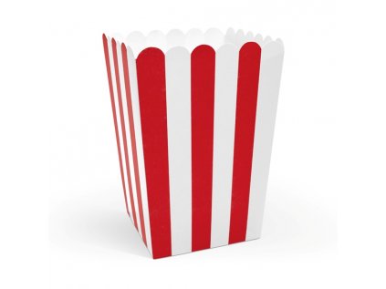 Krabičky na popcorn s červenými pruhy, 6 ks