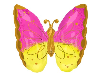 Balonek fóliový Motýl růžovo-žlutý, 63 cm