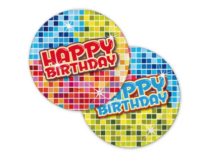 Papírové talířky Happy Birthday barevné 18 cm, 6 ks
