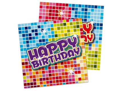 Papírové ubrousky Happy Birthday barevné 25 cm, 16 ks