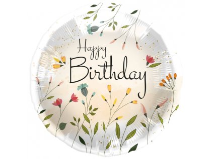 Balonek fóliový Happy Birthday luční kvítí, 45 cm