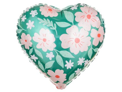 Balonek fóliový srdce s květinami, 45 cm