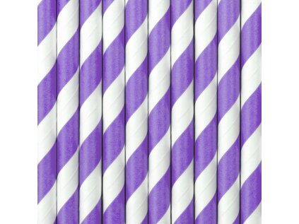 Papírová brčka pruhy fialové, 10 ks