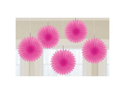 Závěsné dekorace rozety růžové mini, 5 ks
