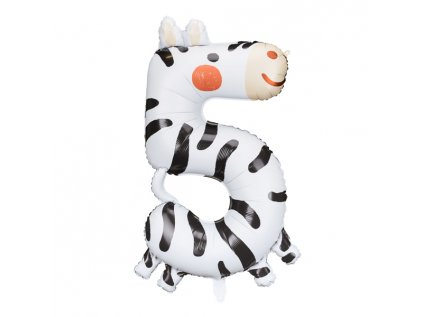 Fóliové číslo 5 zvířátko Zebra, 86 cm