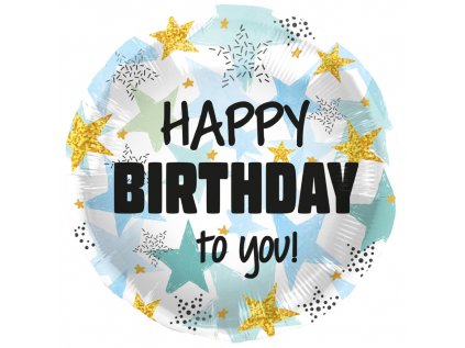 Balonek fóliový Happy Birthday To You s hvězdami, 45 cm