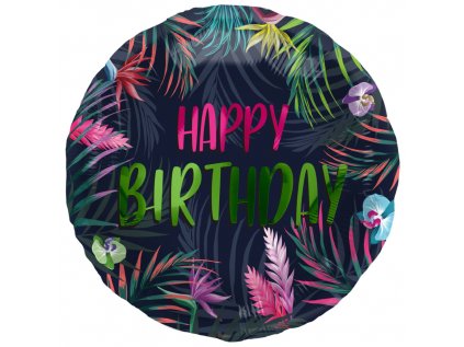Balonek fóliový Happy Birthday tropický, 45 cm
