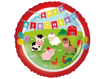 Balonek fóliový Happy Birthday farma, 46 cm