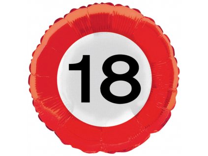 Balonek fóliový číslo 18 dopravní značka, 45 cm