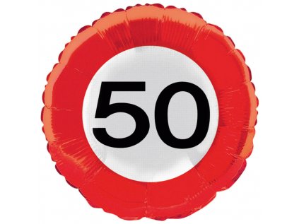 Balonek fóliový číslo 50 dopravní značka, 45 cm