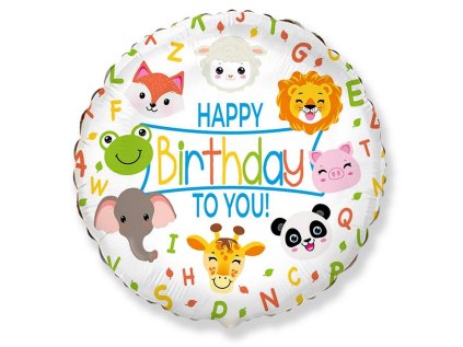 Balonek fóliový Happy Birthday To You zvířátka, 43 cm