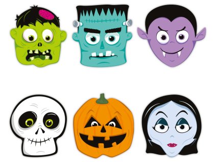 Masky papírové Halloween monstra, 6 ks