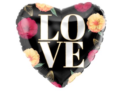 Balonek fóliový Love s květinami, 45 cm