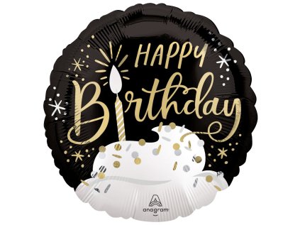 Balonek fóliový Happy Birthday černo-zlatý, 46 cm