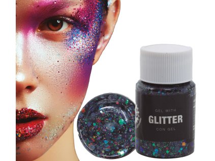Make-up gel s černými třpytkami na obličej, 20 g