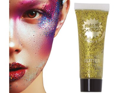 Make-up gelová barva na obličej se zlatými třpytkami, 20 ml
