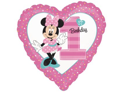 Balonek fóliový Minnie Mouse 1st Birthday růžový, 43 cm