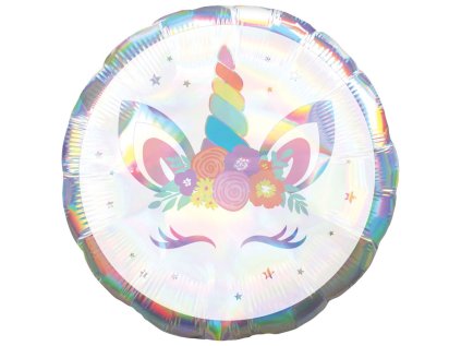 Balonek fóliový Jednorožec holografický kulatý, 43 cm