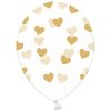 Balonek latex průhledný srdce zlatá, 30 cm