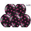 Balonek latex černý puntíky růžové, 30 cm