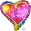 Balonek fóliový Happy Birthday srdce barevné, 45 cm