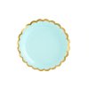 Papírové talířky tyrkysové se zlatým okrajem 18 cm, 6 ks
