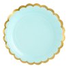 Papírové talířky tyrkysové se zlatým okrajem 18 cm, 6 ks