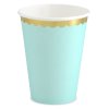 Papírové kelímky tyrkysové se zlatým okrajem 220 ml, 6 ks