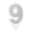Narozeninová svíčka číslo 9 stříbrná třpytivá
