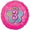 Balonek fóliový číslo 3 růžový, 43 cm