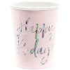 Papírové kelímky Happy B'day! růžové 220 ml, 6 ks