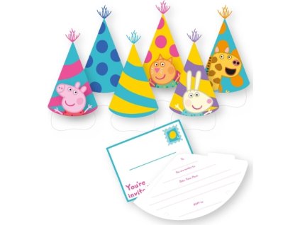 Party čepičky s pozvánkou Prasátko Peppa, 6 ks