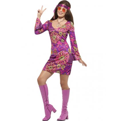 Kostým hippie růžové šaty