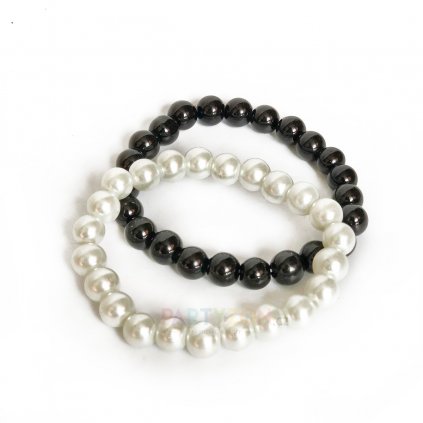 Náramek černé a bílé perly korále