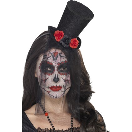 Mini klobouk s růžemi Sugar Skull